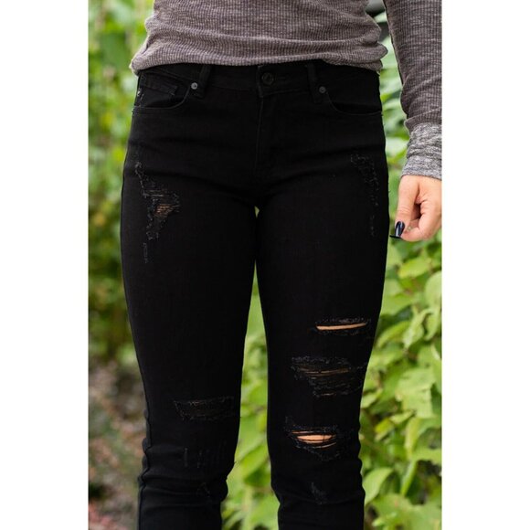 KanCan Black Distressed MidRise Skinny Denim Jeans Style KC5056BK Womens 9/28 - Picture 3 of 14